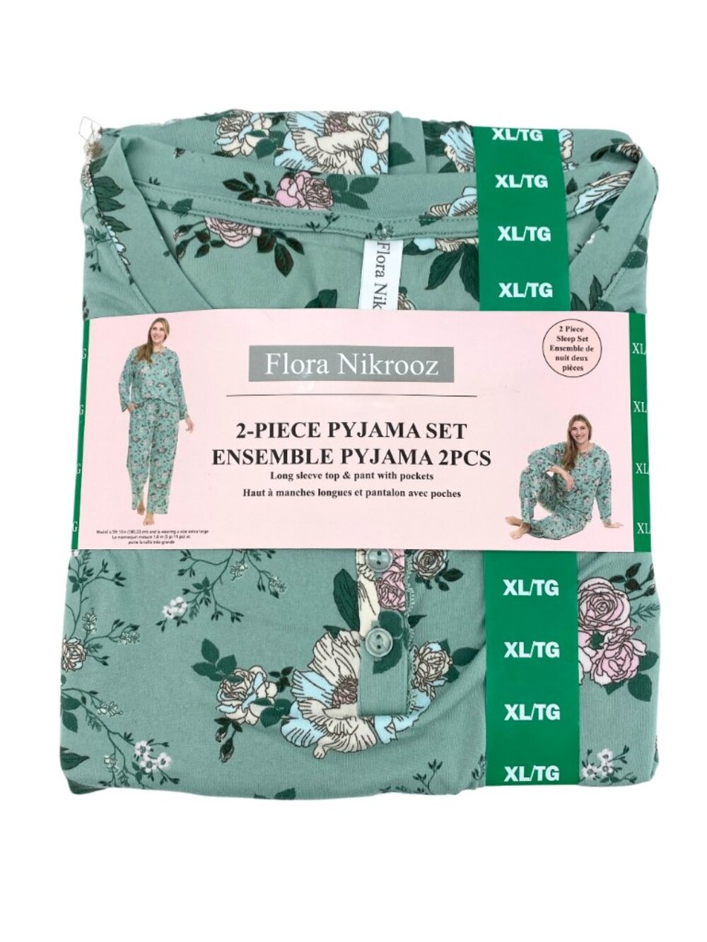 Flora Nikrooz Women's Pyjama Set: 2 Pieces | Floral Print | Size XLarge | Green